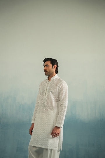 'Pearl White' Embroidered Kurta Pajama